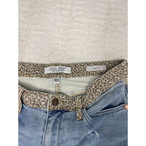 Judy Blue Lucy Slim Fit Cheetah Camo Waist Band Jeans 11/30 High Rise Light Wash - Picture 4 of 6